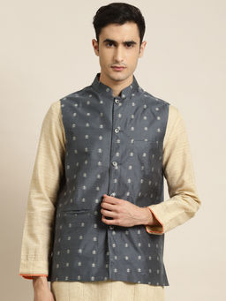 SOJANYA - Cotton Grey Self Design Only Nehru Jacket
