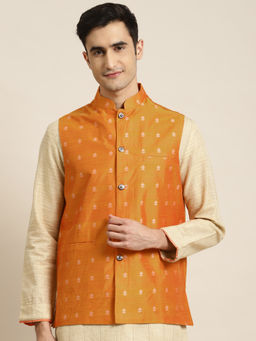 SOJANYA - Cotton Orange Self Design Only Nehru Jacket