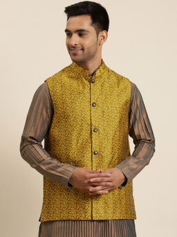 SOJANYA - Jacquard Silk Mustard Self Design Only Nehru Jacket