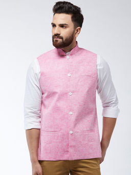 SOJANYA - Cotton Linen Blend Pink Nehru Jacket