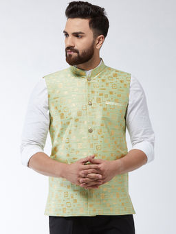 SOJANYA - Jacquard Silk Green Designer Nehru Jacket