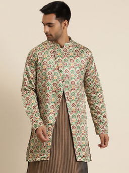 SOJANYA - Silk Blend Fawn Only Sherwani Jacket