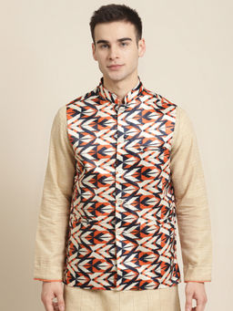 SOJANYA - Silk Blend Cream Printed Only Nehru Jacket
