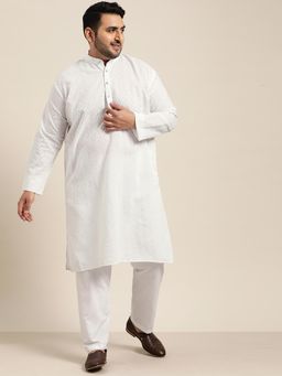 SOJANYA - Men Cotton White Chikankari Kurta And White Churidaar Pyjama (Set of 2)