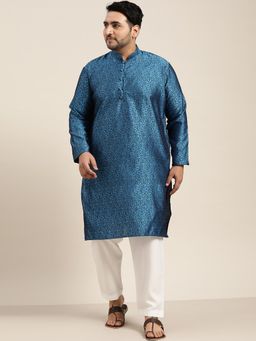 SOJANYA - Men Silk Blend Blue Kurta And Off White Churidar Pyjama (Set of 2)