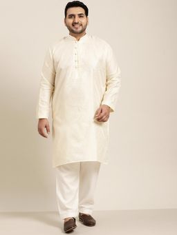 SOJANYA - Men Silk Blend Cream Kurta And Off White Churidar Pyjama (Set of 2)