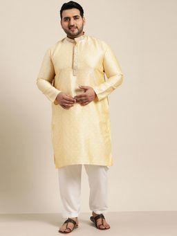SOJANYA - Men Silk Blend Gold Kurta And Off White Churidar Pyjama (Set of 2)