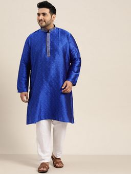 SOJANYA - Men Silk Blend Royal Blue Kurta And Off White Churidar Pyjama (Set of 2)