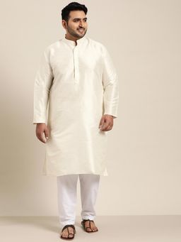 SOJANYA - Mens Off-white Dupion Silk Only Long Kurta