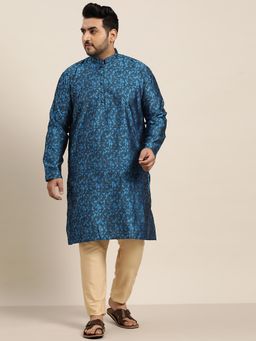 SOJANYA - Men Silk Blend Blue Self Design Only Long Kurta