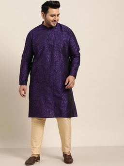 SOJANYA - Men Silk Blend Purple Self Design Only Long Kurta