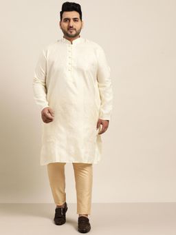 SOJANYA - Men Silk Blend Cream Self Design Only Long Kurta