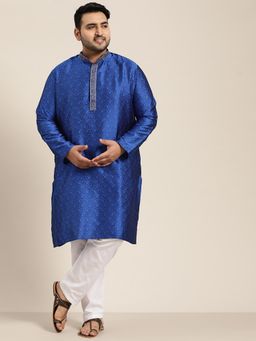 SOJANYA - Men Silk Blend Blue Self Design Only Long Kurta