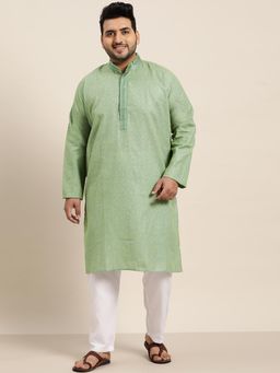 SOJANYA - Men Cotton Dark Green Embroidered Kurta