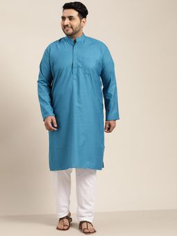 SOJANYA - Men Cotton Peacock Blue Only Kurta