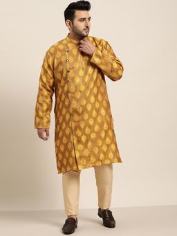 SOJANYA - Men Jacquard Silk Mustard Self Design Only Long Kurta