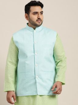 SOJANYA - Men Cotton Linen Blend Sky Blue Nehru Jacket