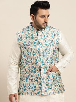 SOJANYA - Men Silk Blend Blue Printed Nehru Jacket