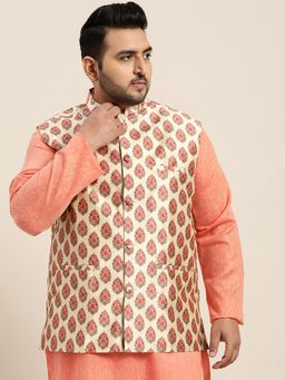 SOJANYA - Men Silk Blend Maroon Printed Nehru Jacket