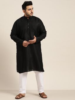 SOJANYA - Men Cotton Black Kurta And White Churidar Pyjama (Set of 2)