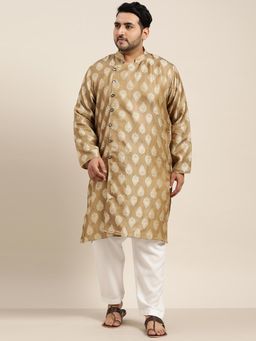 SOJANYA - Men Jacquard Silk Brown Kurta And Off-white Churidar Pyjama (Set of 2)