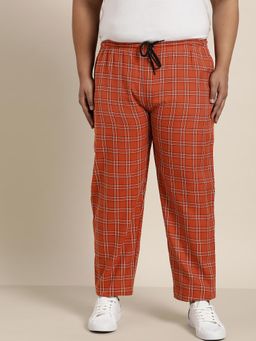 SOJANYA - Men Cotton Rust & White Checked Track Pant