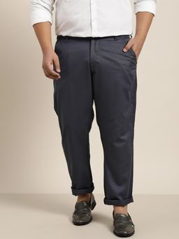 SOJANYA - Men Cotton Blend Charcoal Grey Solid Trousers