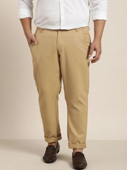SOJANYA - Men Cotton Blend Khaki Woven Design Trousers