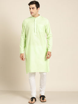 SOJANYA - Cotton Green Solid Kurta & White Churidar Pyjama (Set of 2)