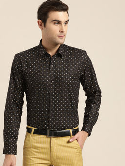SOJANYA - Mens Cotton Black Printed Formal Shirt