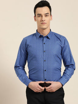 SOJANYA - Mens Cotton Royal Blue Printed Formal Shirt