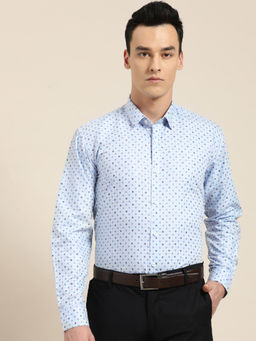 SOJANYA - Mens Cotton Blue Printed Formal Shirt