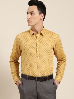 SOJANYA - Mens Cotton Yellow Printed Formal Shirt