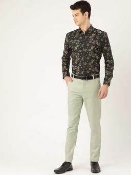 SOJANYA - Mens Cotton Black & Green Printed Formal Shirt