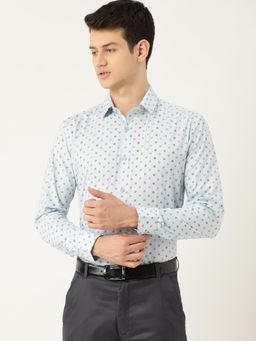 SOJANYA - Mens Cotton Sky Blue & Multi Printed Formal Shirt