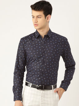 SOJANYA - Mens Cotton Navy Blue & Multi Printed Formal Shirt