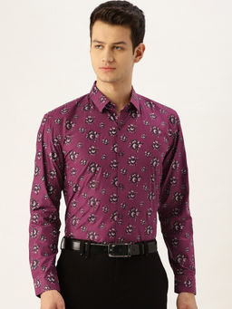 SOJANYA - Mens Cotton Dark Purple & Black Printed Formal Shirt