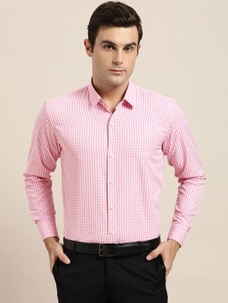 SOJANYA - Men Cotton Blend Pink & White Checked Formal Shirt
