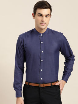 SOJANYA - Mens Cotton Blend Navy Blue Chinese Collar Shirt