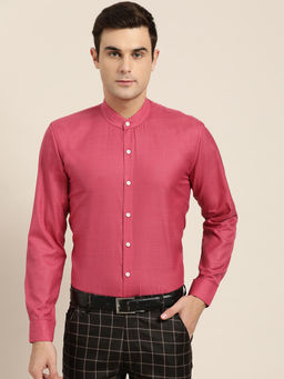 SOJANYA - Mens Cotton Blend Coral Pink Chinese Collar Shirt
