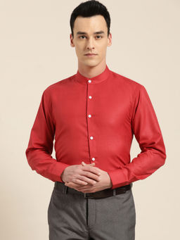 SOJANYA - Mens Cotton Blend Red Chinese Collar Shirt