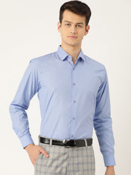 SOJANYA - Mens Cotton Blue Striped Formal Shirt