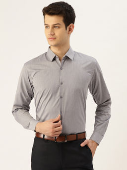 SOJANYA - Mens Cotton Grey & Off White Striped Formal Shirt