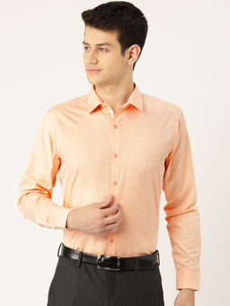 SOJANYA - Mens Cotton Peach Checked Formal Shirt