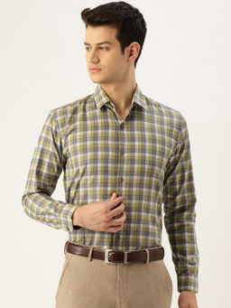 SOJANYA - Mens Cotton Green & Blue Checked Formal Shirt