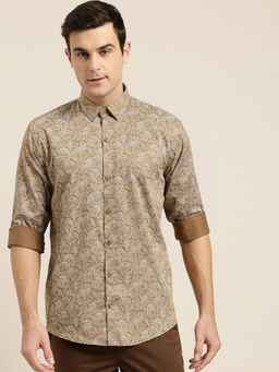 SOJANYA - Mens Cotton Metallic Gold & White Printed Formal Shirt