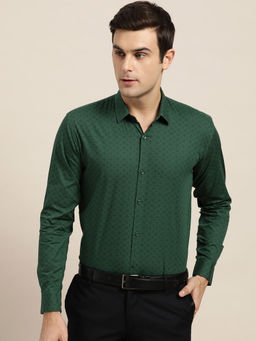 SOJANYA - Mens Cotton Dark Green & Navy Blue Printed Formal Shirt