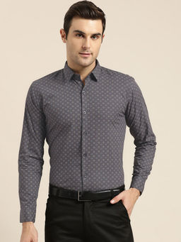 SOJANYA - Mens Cotton Charcoal Grey Printed Formal Shirt