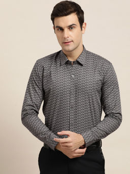 SOJANYA - Mens Cotton Grey & Black Printed Formal Shirt