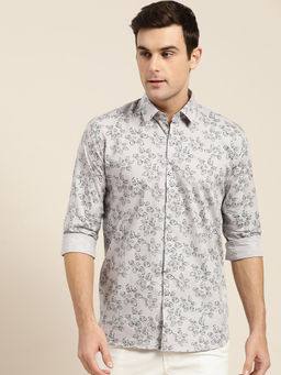 SOJANYA - Mens Cotton Grey & Black Printed Formal Shirt